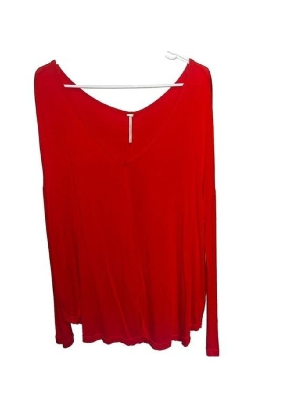 Free People Top Womens XS Red V-Neck Long Sleeve Lightweight Stretchy